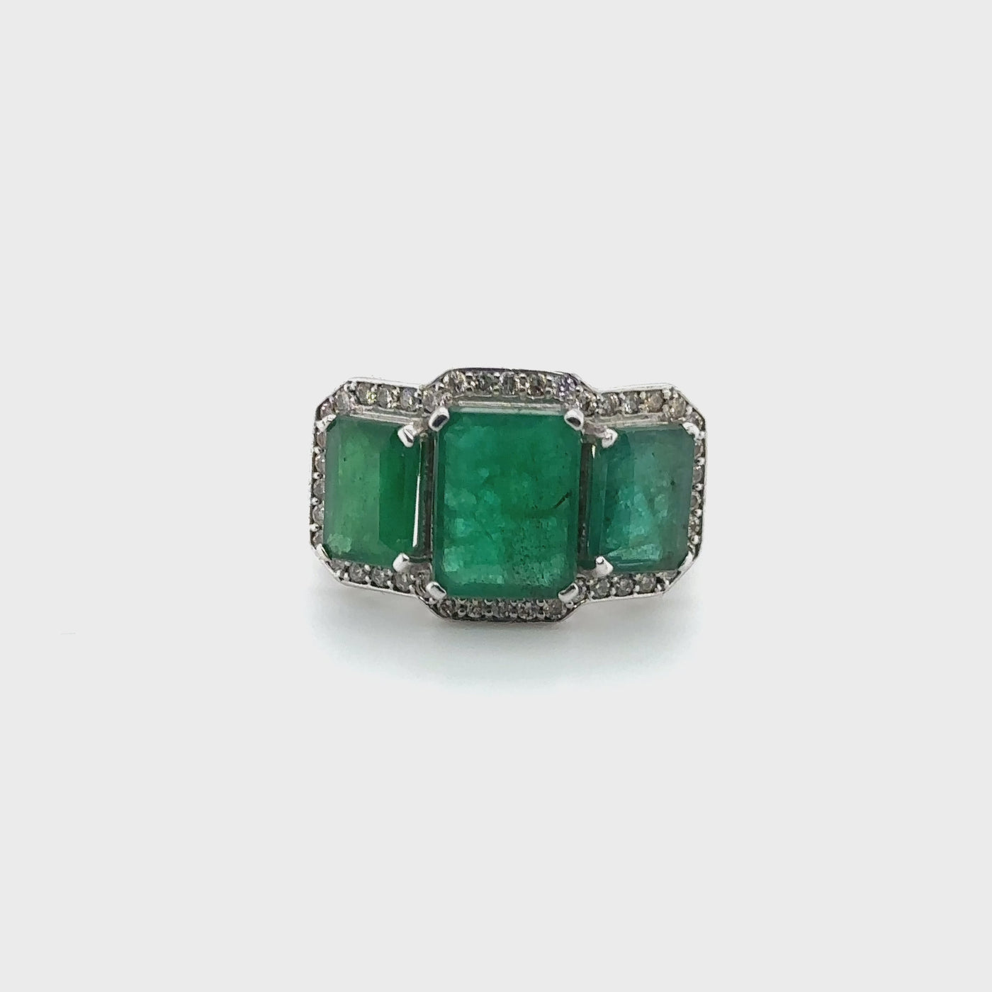 18ct White Gold Emerald and Diamond Trilogy Ring