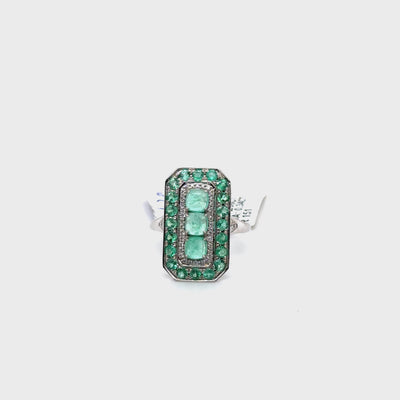 Sugarloaf Colombian Emerald and Diamond ring in 18ct WG