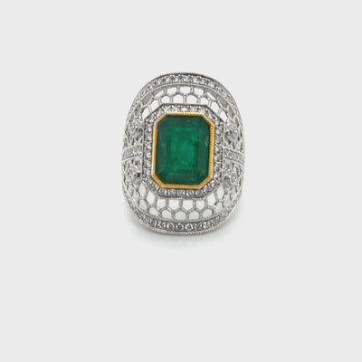 Platinum Emerald and Diamond Dress Ring