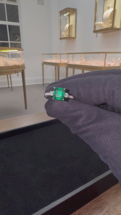 18ct White Gold Zambian Emerald and Diamond Ring