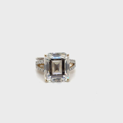 14ct YG Moissanite and Natural Diamond Ring