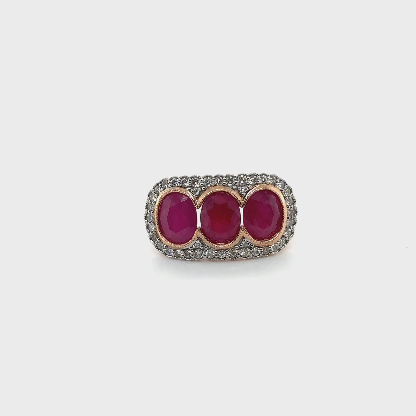 14ct Rose Gold Trilogy Ruby and Diamond Ring