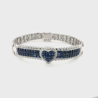 18ct White Gold Royal Blue Sapphire and Diamond Bracelet