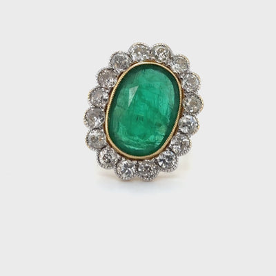 18ct Yellow Gold Emerald and Diamond Ring