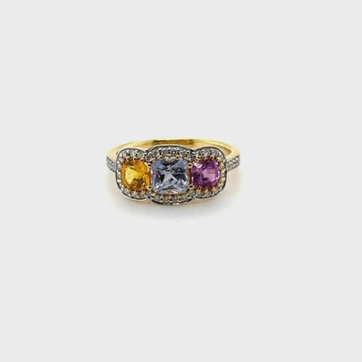 18ct Yellow Gold Sapphire (no heat) and Diamond ring