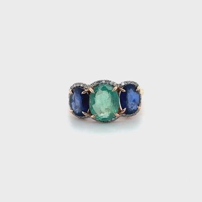 14ct Rose Gold Emerald, Sapphire and Diamond Ring