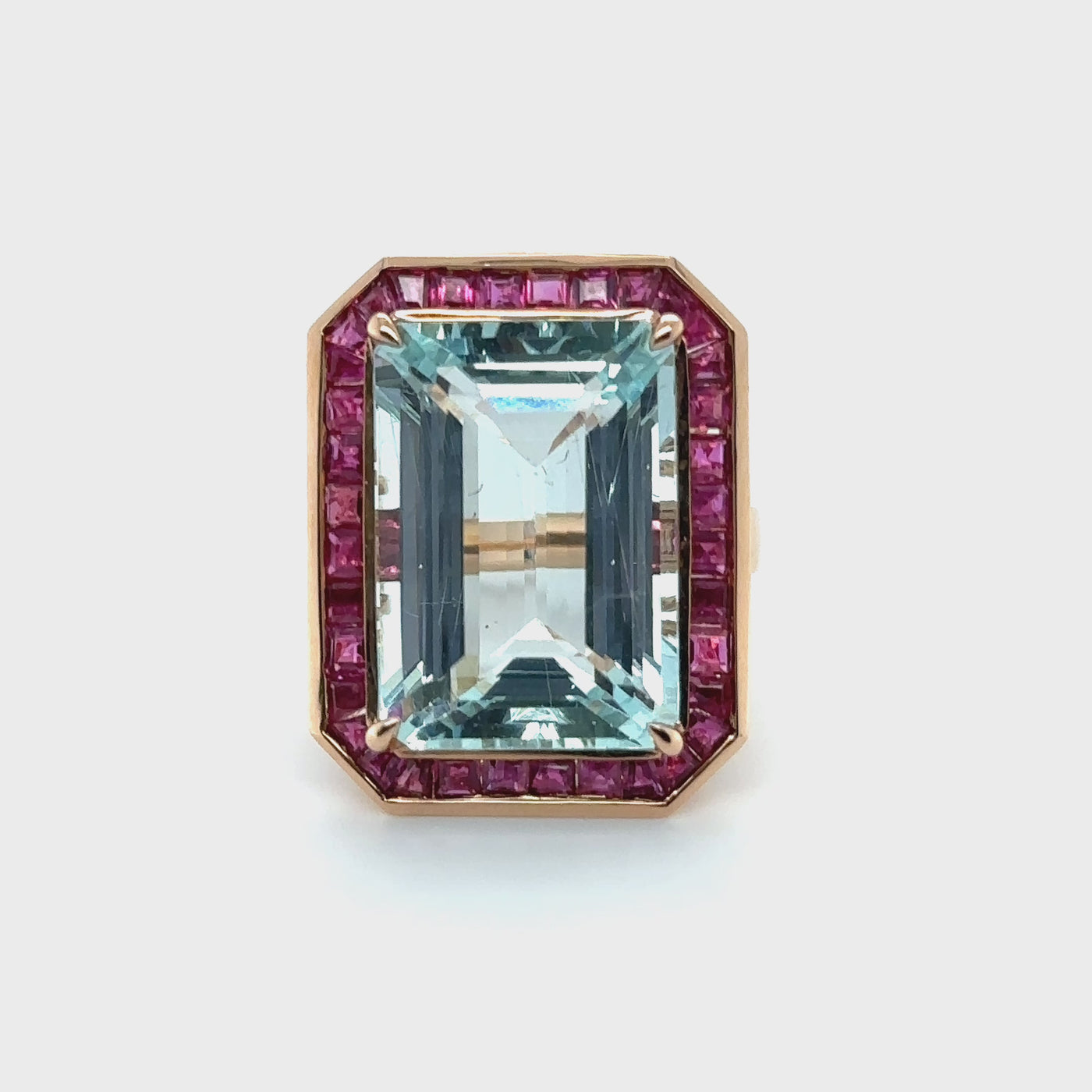18ct Rose gold Aquamrine and Ruby ring