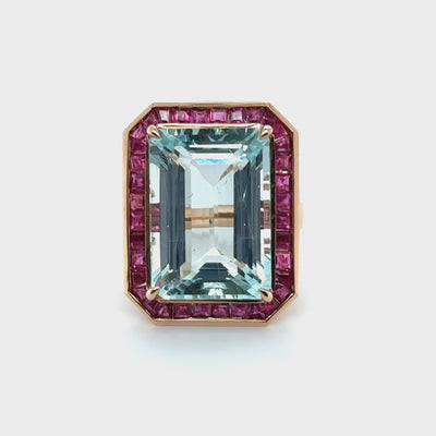 18ct Rose gold Aquamrine and Ruby ring