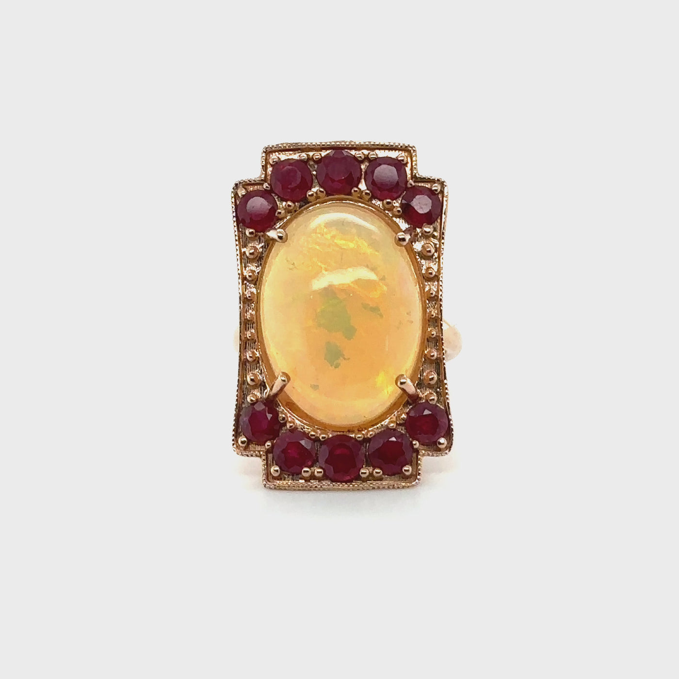 14ct Rose Gold Opal and Ruby dress ring