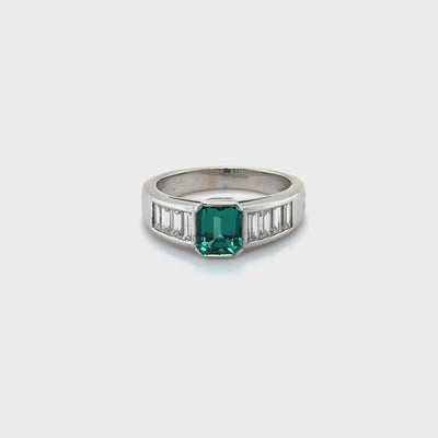 18ct white gold Colombain Emerald and Diamond ring