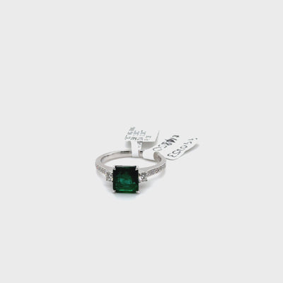 18ct White Gold Zambian Emerald and Diamond Ring