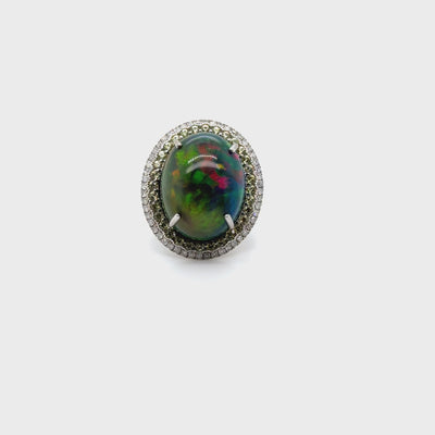 Ethiopian Opal and Diamonds in 14k White Gold