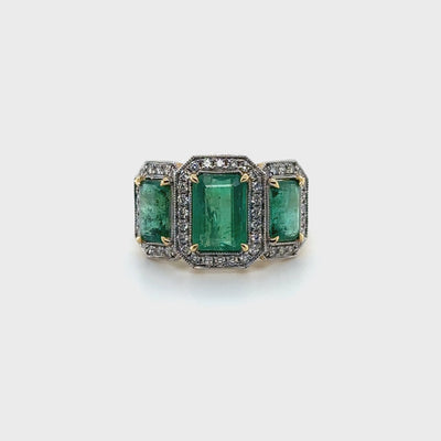 18ct Yellow Gold Trilogy Emerald and Diamond Ring