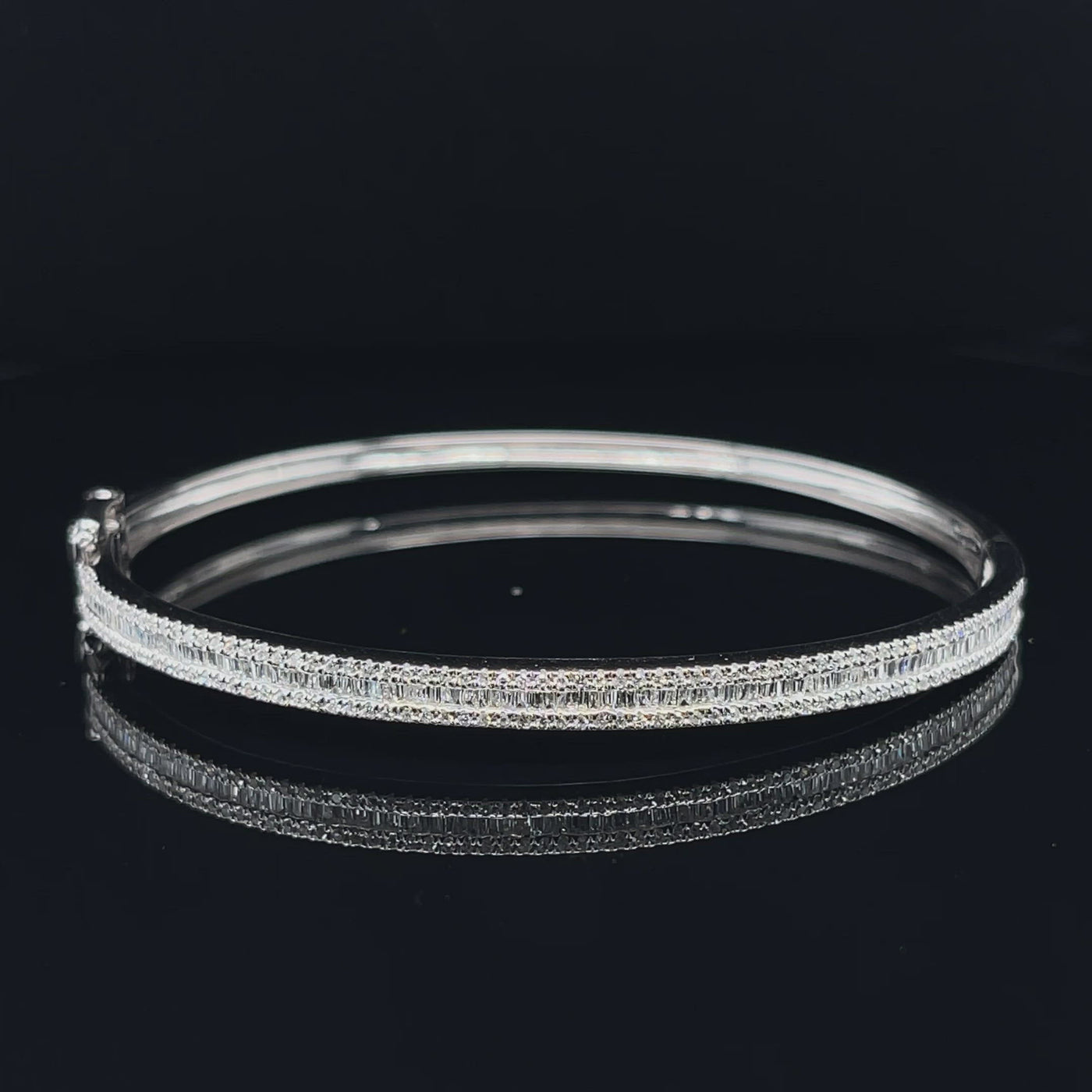 18CT White Gold Diamond Tapered Baguette Hinged Bangle