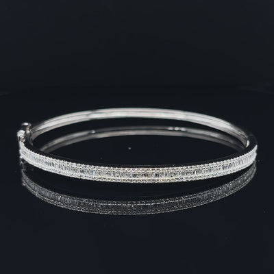 18CT White Gold Diamond Tapered Baguette Hinged Bangle