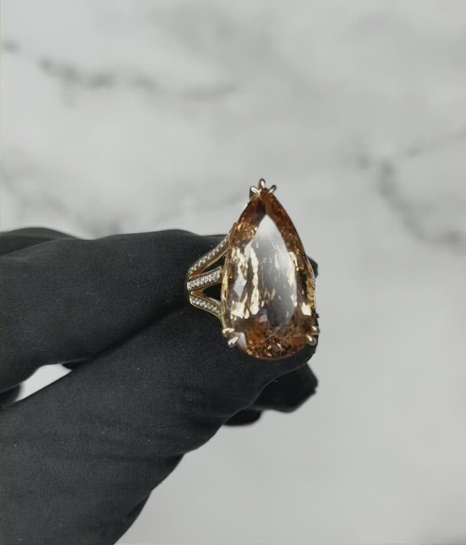 18CT Rose Gold Pear Morganite and Diamond Ring
