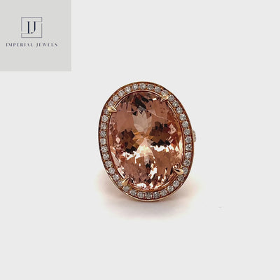18CT Rose Gold Oval Morganite and Diamond Ring