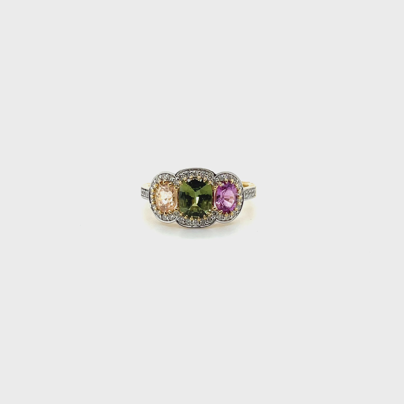 18ct yellow gold trilogy sapphire and diamond ring NO HEAT