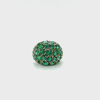 18ct White gold Dome Emerald and diamond ring