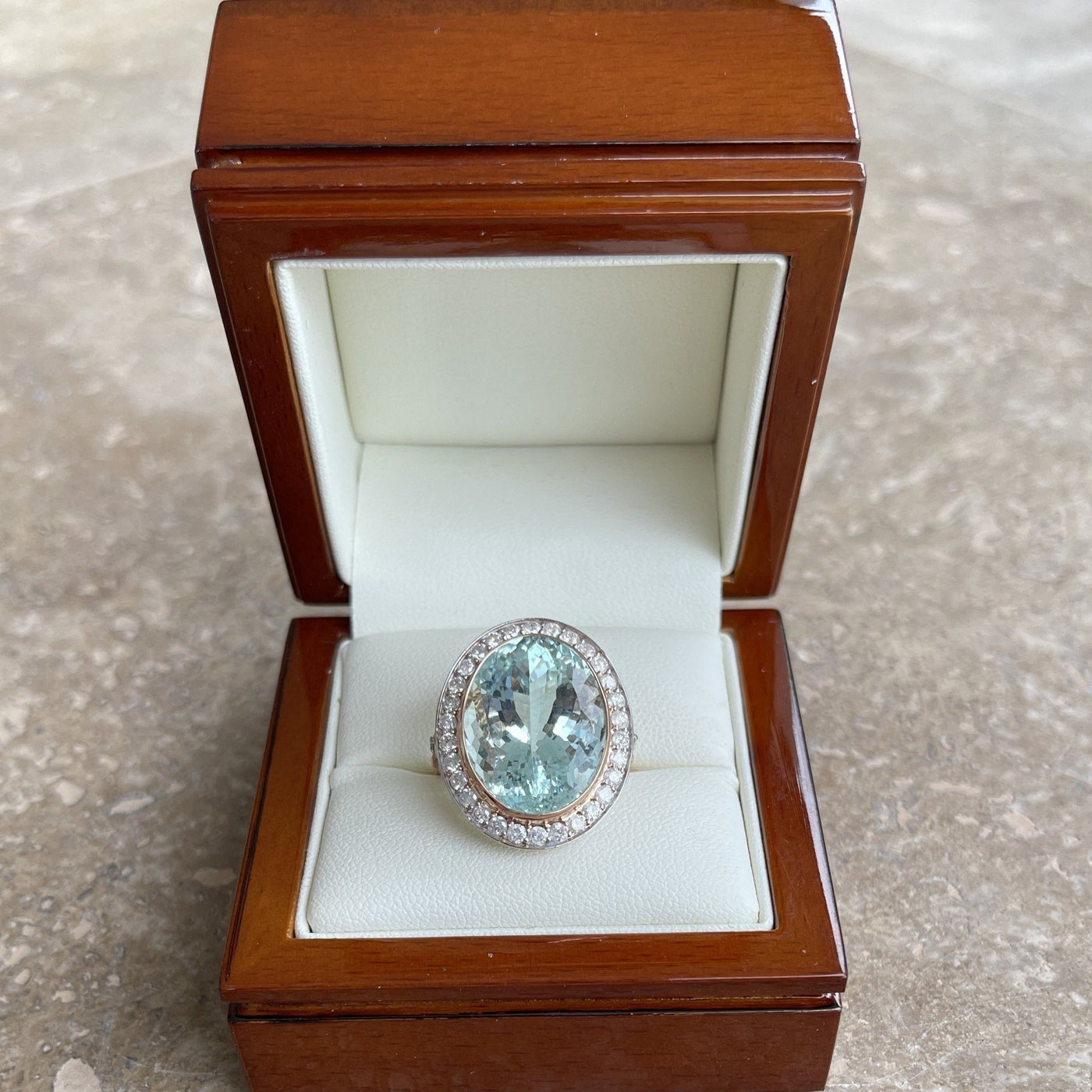 14CT Rose Gold Aquamarine and Diamond Ring