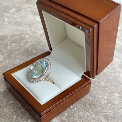 14CT Rose Gold Aquamarine and Diamond Ring