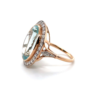 14CT Rose Gold Aquamarine and Diamond Ring