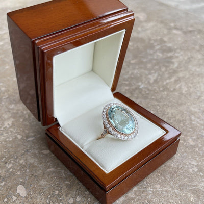 14CT Rose Gold Aquamarine and Diamond Ring