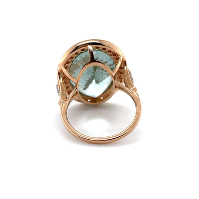 14CT Rose Gold Aquamarine and Diamond Ring
