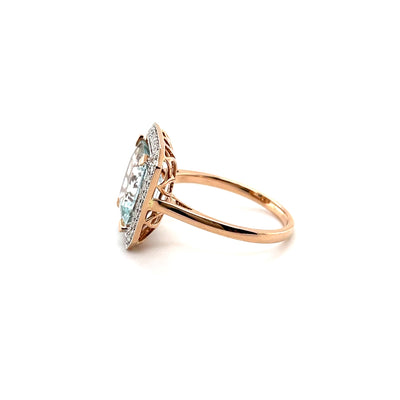 14CT Rose Gold Aquamarine and Diamond Ring