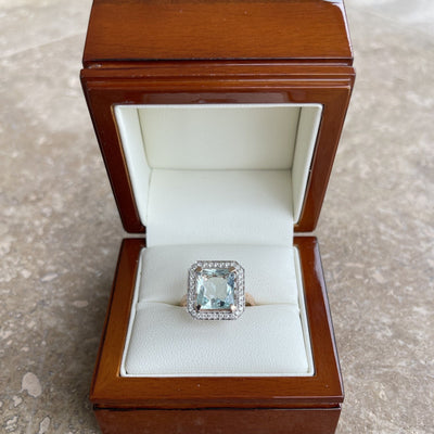 14CT Rose Gold Aquamarine and Diamond Ring