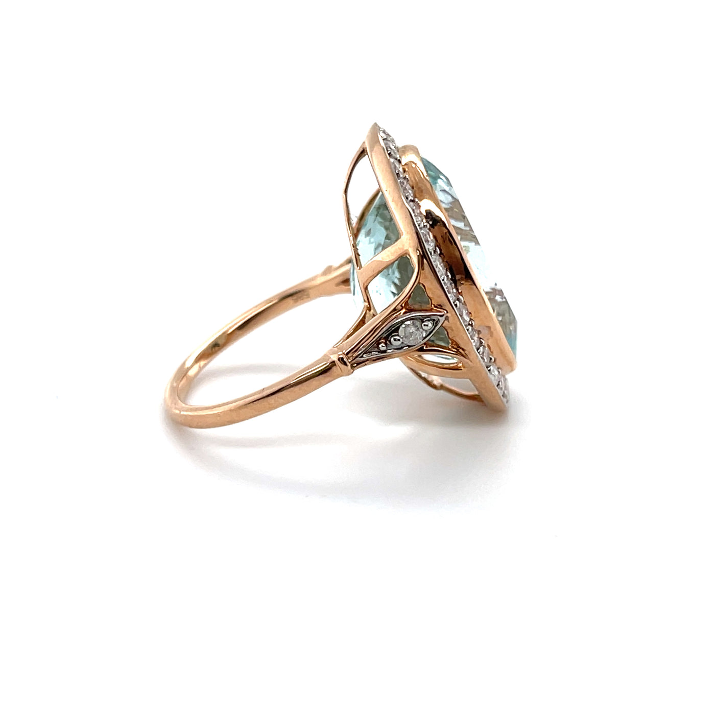 14CT Rose Gold Aquamarine and Diamond Ring