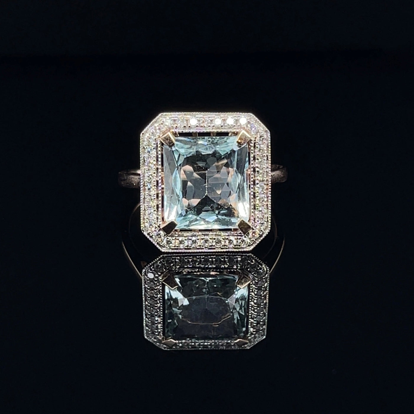 14CT Rose Gold Aquamarine and Diamond Ring