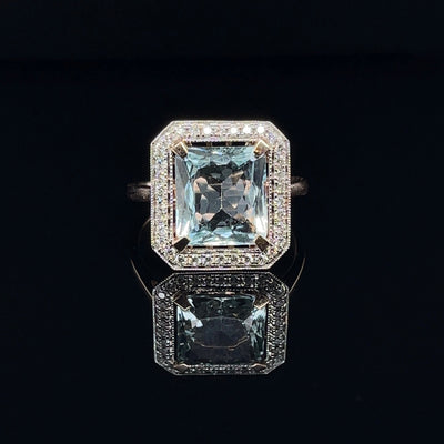 14CT Rose Gold Aquamarine and Diamond Ring