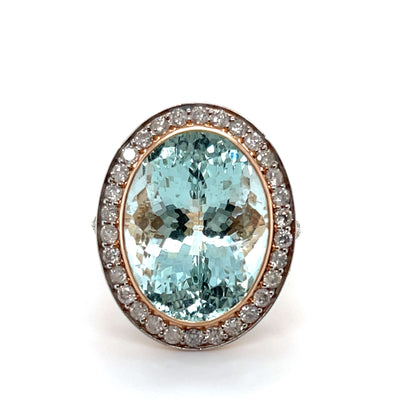 14CT Rose Gold Aquamarine and Diamond Ring