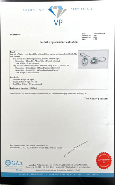 14CT White Gold Aquamarine and Diamond Earrings