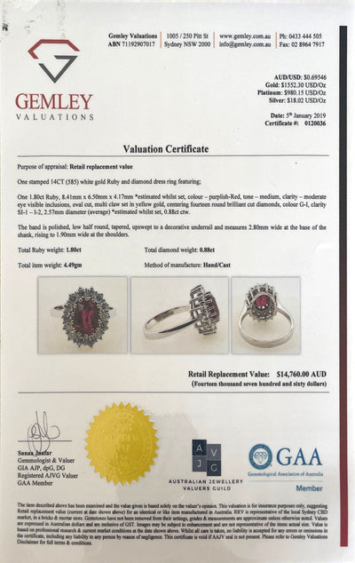 14CT White Gold Ruby and Diamond Ring