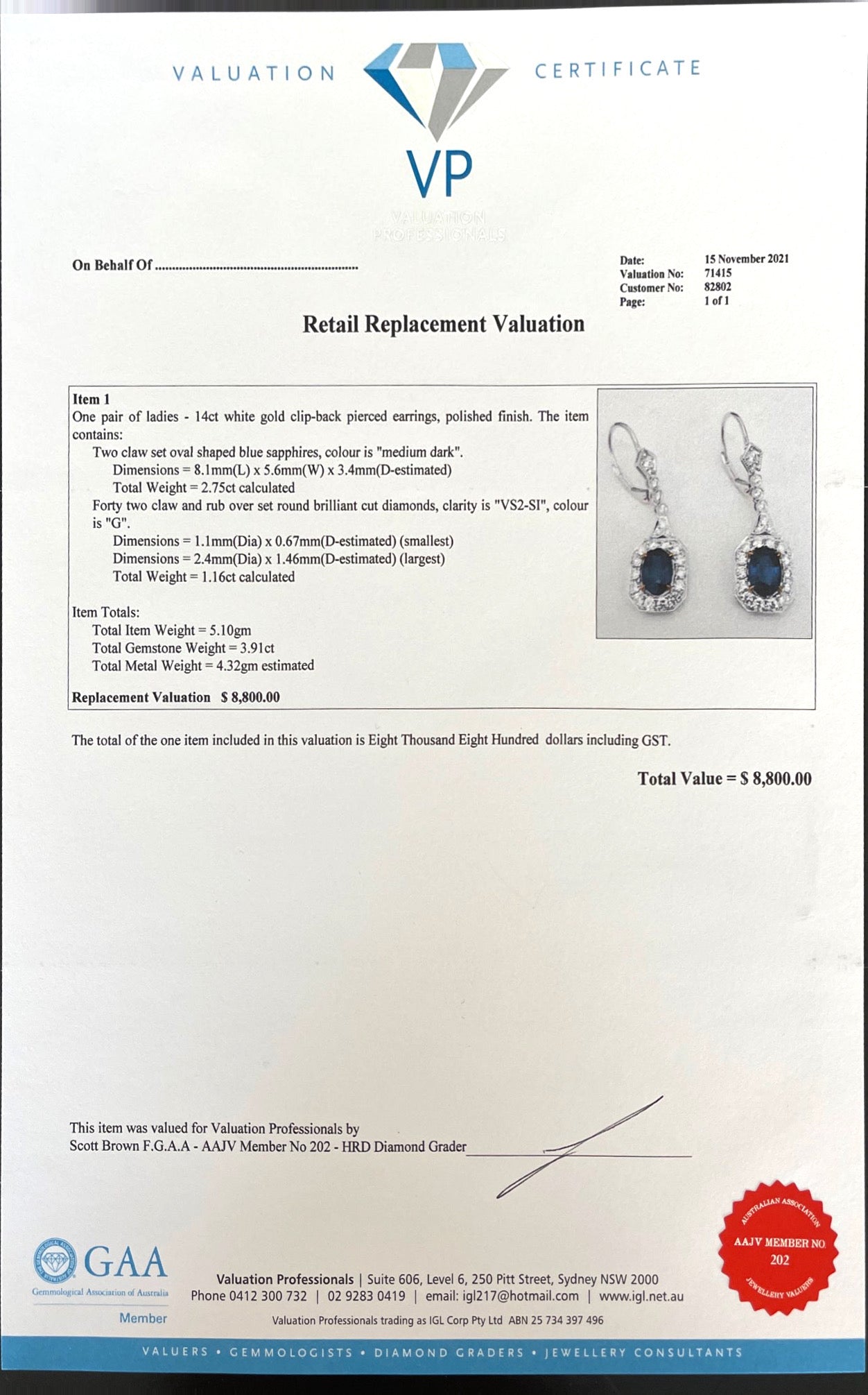14CT White Gold Sapphire and Diamond Earrings