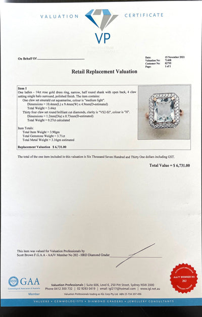 14CT Rose Gold Aquamarine and Diamond Ring