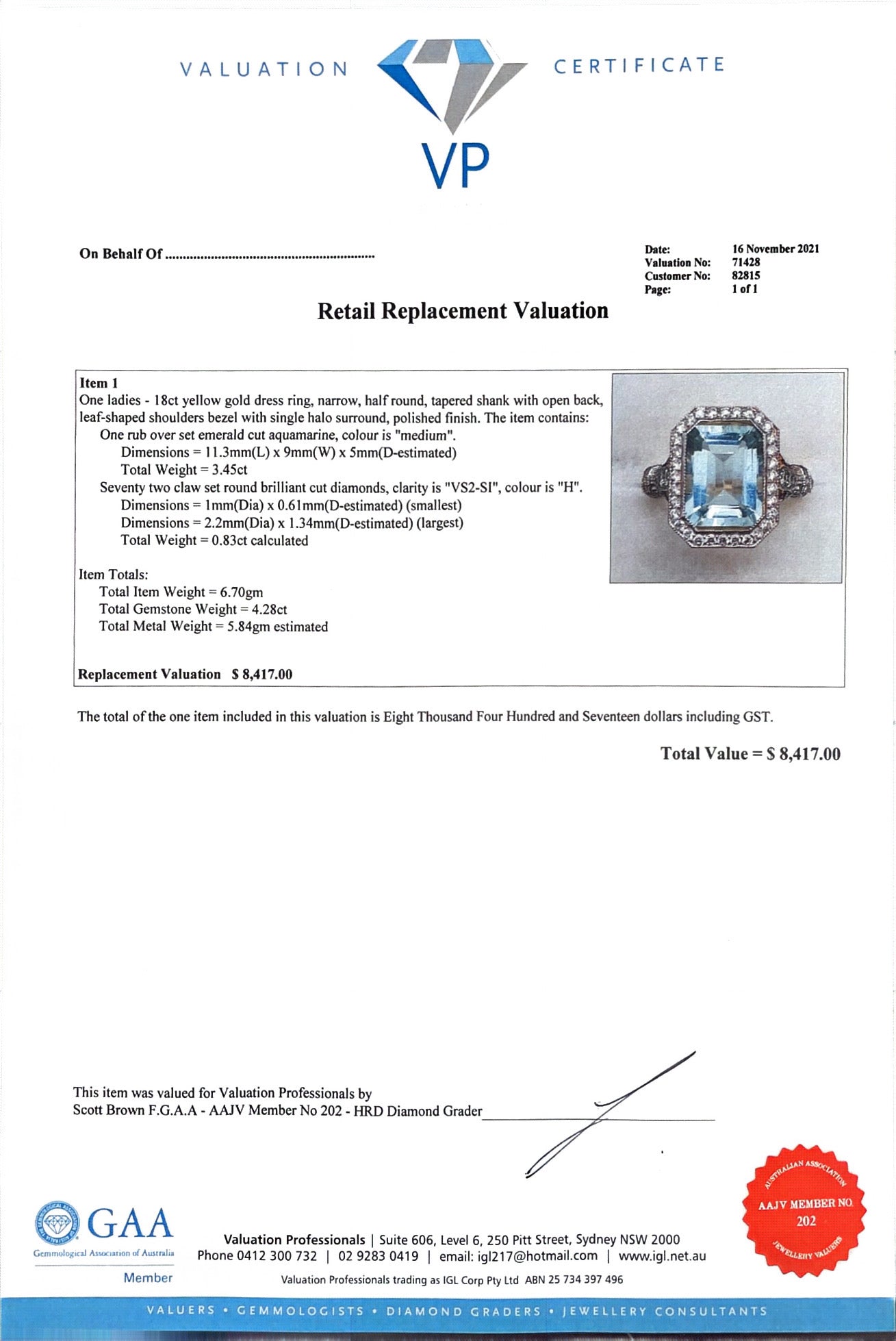 18CT Yellow Gold Aquamarine and Diamond Ring