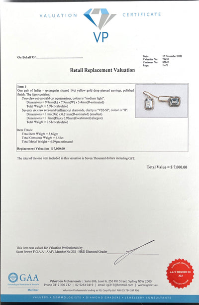 14CT Yellow Gold Aquamarine and Diamond Earrings