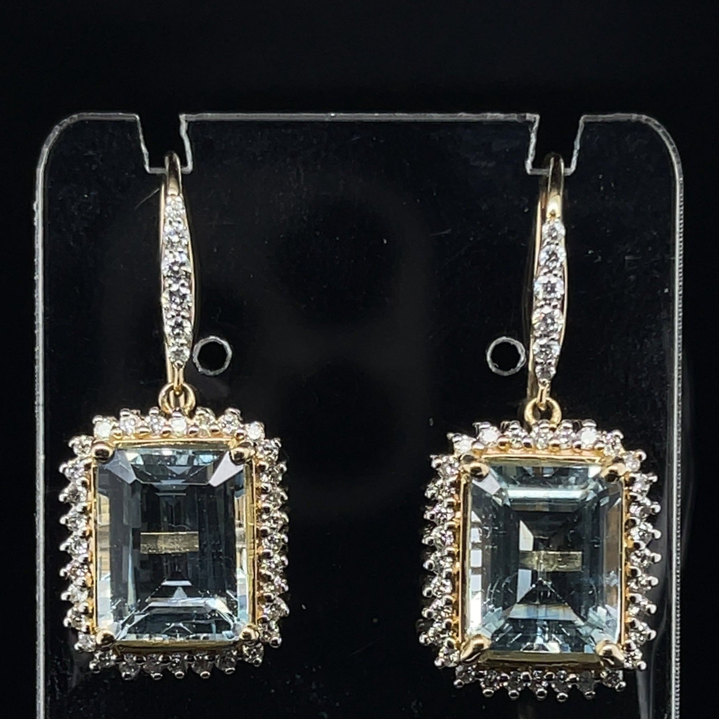 14CT Yellow Gold Aquamarine and Diamond Earrings