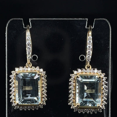 14CT Yellow Gold Aquamarine and Diamond Earrings