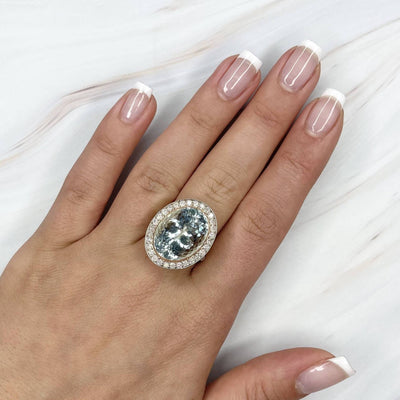 14CT Rose Gold Aquamarine and Diamond Ring