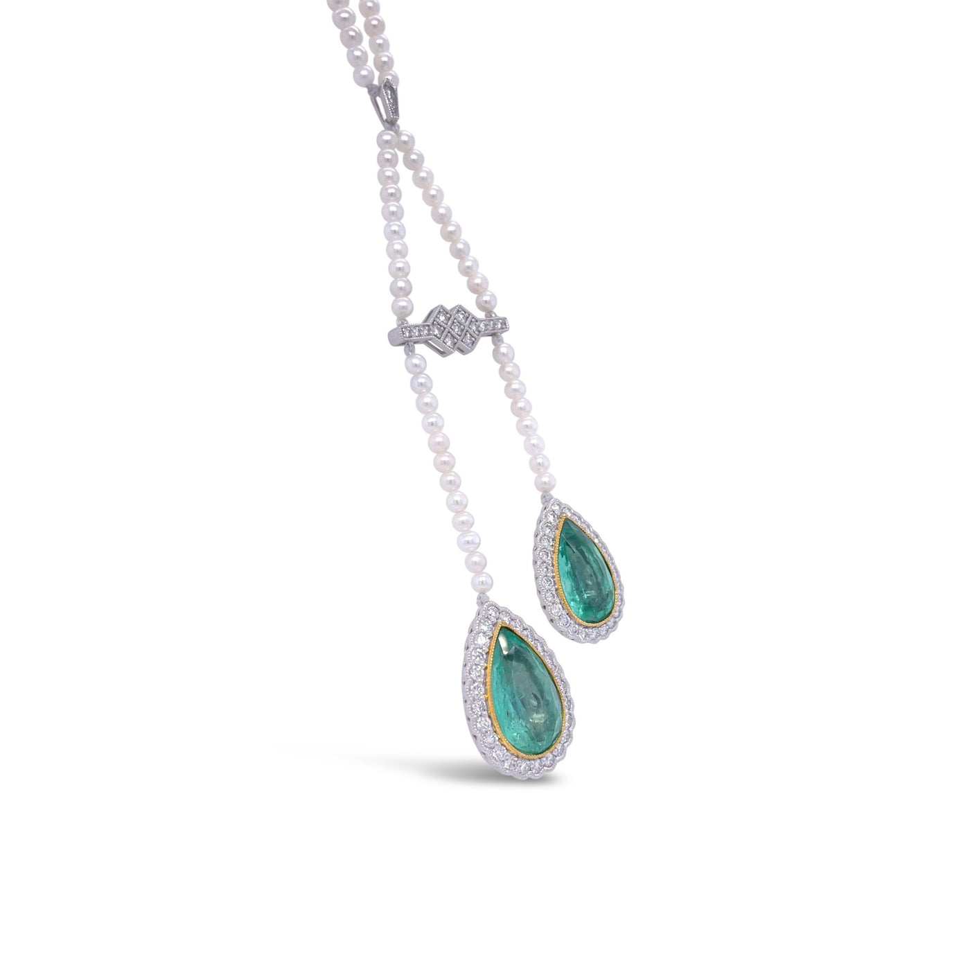 14CT white gold and platinum, Emerald, pearl and diamond necklace