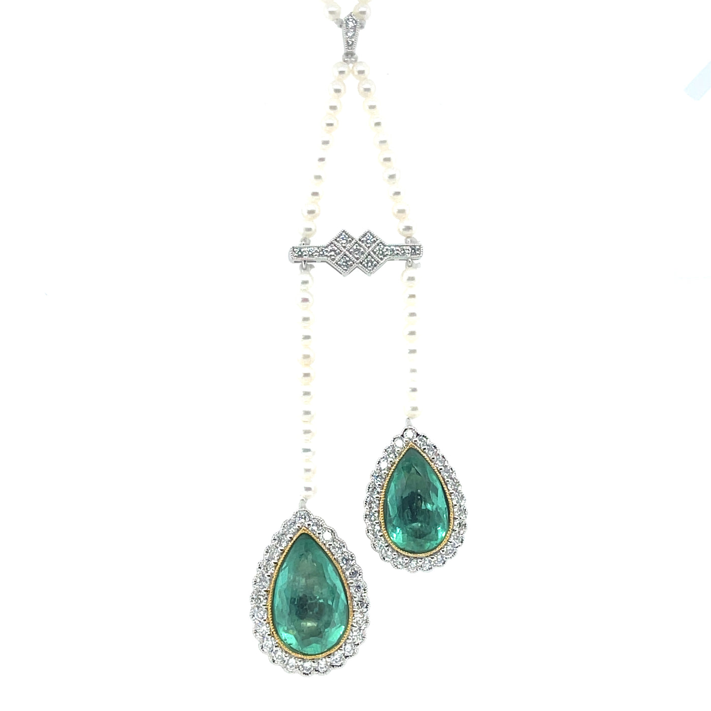 14CT white gold and platinum, Emerald, pearl and diamond necklace