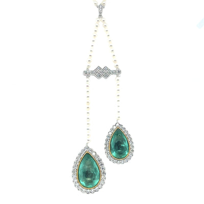 14CT white gold and platinum, Emerald, pearl and diamond necklace