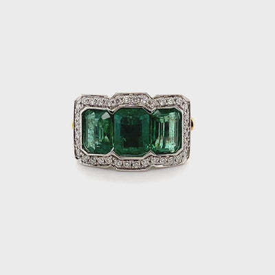 18CT Yellow Gold Trilogy Emerald and Diamond Ring