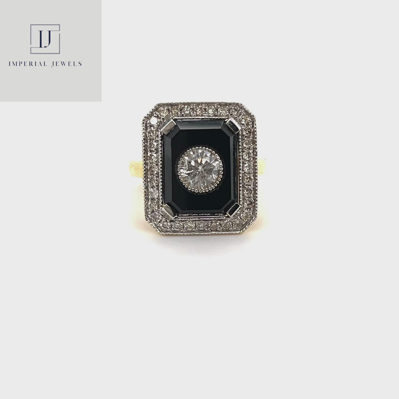 18CT Yellow Gold Diamond and Black Onyx Ring
