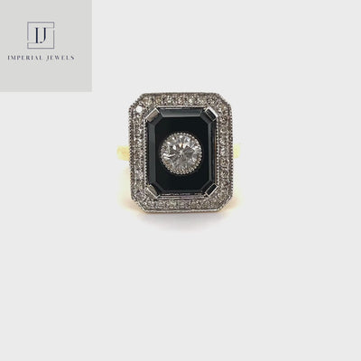 18CT Yellow Gold Diamond and Black Onyx Ring