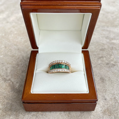 18CT Rose Gold Eight Stone Emerald and Diamond Dress Ring